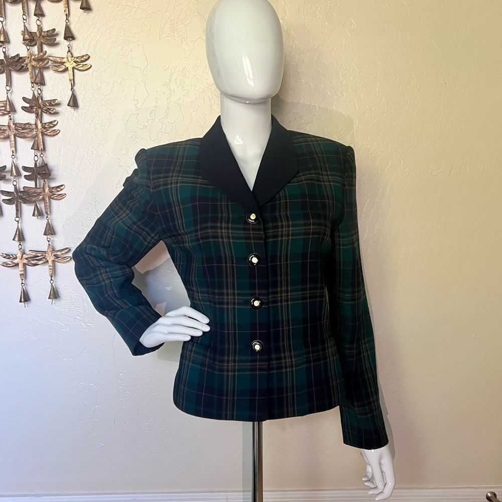 Vintage green plaid jacket, size 6